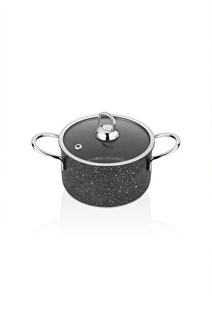 Hilal Döküm Granit Mini Tencere 14 cm Kapaklı Siyah İndüksiyonlu