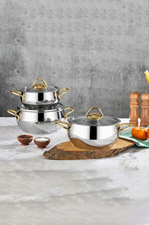 Pro Line 18/10 Paslanmaz Çelik Tencere Seti 6 Parça Gold