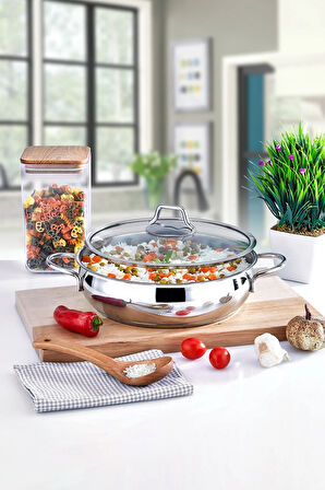 Paslanmaz Çelik Basık Pilav tencere 28 cm