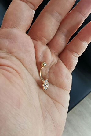 Altın Taşlı Çiçek Piercing (PC0011)
