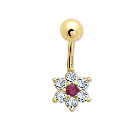 Altın 14 Ayar Pembe Taşlı Çiçek Piercing