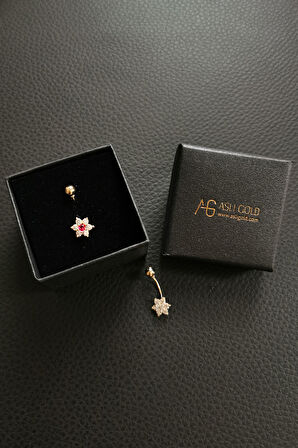Altın 14 Ayar Pembe Taşlı Çiçek Piercing