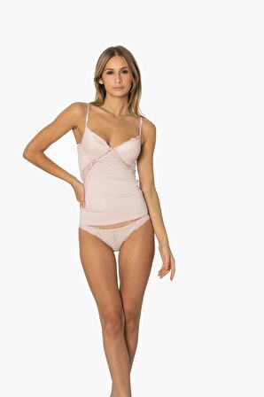 Kadın Pembe Dantelli Penye Atlet Külot Set  - 356