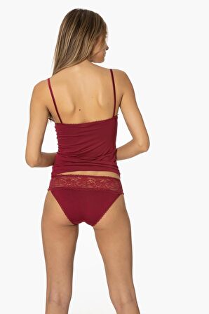 Kadın Bordo Dantelli Penye Atlet Külot Seti 375