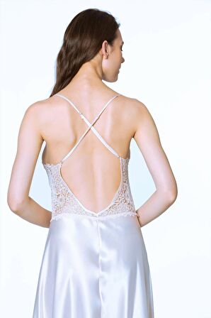 Kadın 6 Parça Uzun Saten Ekru Gelin Çeyiz Seti 6620