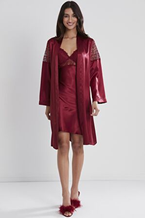 Kadın Saten Altılı Çeyiz Seti - 6955 Bordo