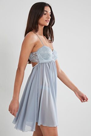 Şifon Dantelli Gecelik - 880