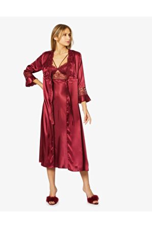Kadın Saten Altılı Çeyiz Seti - 6025 Bordo