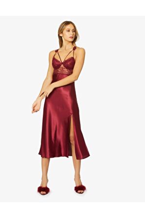 Kadın Saten Altılı Çeyiz Seti - 6025 Bordo