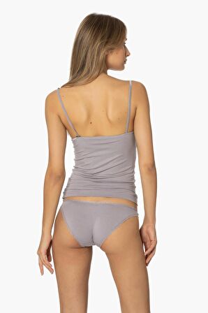 Kadın Gri Dantelli Penye Atlet Külot Set  - 356