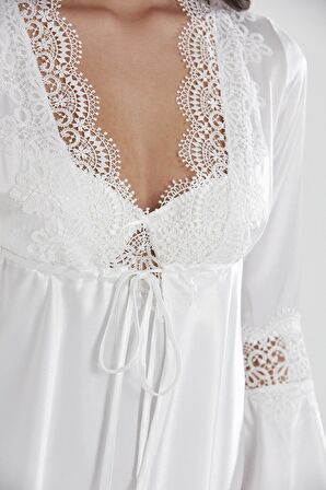 6325 Ecru 6'lı Çeyiz Saten Gecelik Seti