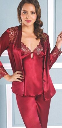 Pierre Cardin 6620 6'Lı Çeyizlik Saten Gecelik Sabahlık Takım BORDO