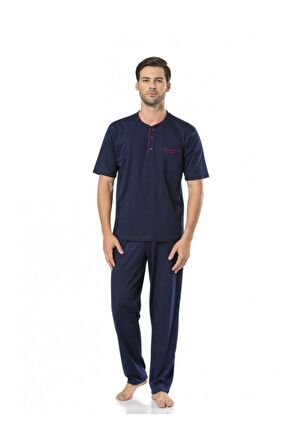 Erkek Lacivert 3 Parca Şortlu Pijama Takımı