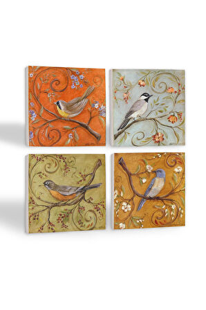 Serçe Kuş Taş Bardak Altlığı Masaüstü Koruyucu Altlık 4 Parça Set 10x10cm Stone Coasters