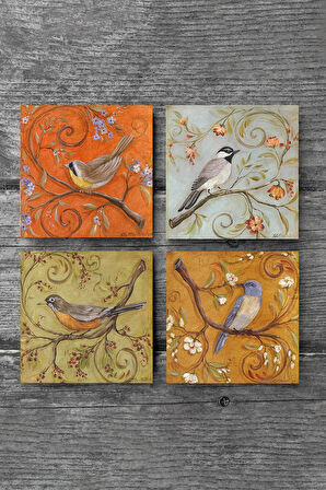 Serçe Kuş Taş Bardak Altlığı Masaüstü Koruyucu Altlık 4 Parça Set 10x10cm Stone Coasters