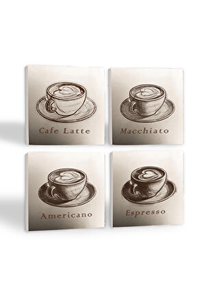 Kahve Taş Bardak Altlığı Masaüstü Koruyucu Altlık 4 Parça Set 10x10cm Stone Coasters