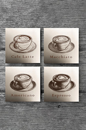 Kahve Taş Bardak Altlığı Masaüstü Koruyucu Altlık 4 Parça Set 10x10cm Stone Coasters
