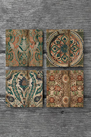 Vintage Desen Taş Bardak Altlığı Masaüstü Koruyucu Altlık 4 Parça Set 10x10cm Stone Coasters