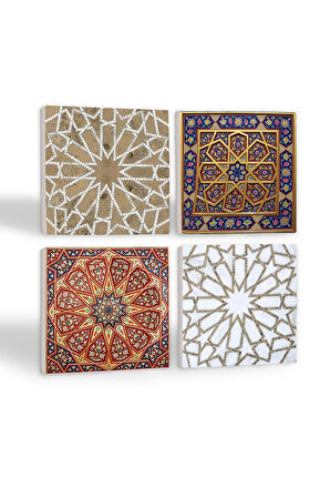 Etnik Desen Taş Bardak Altlığı Masaüstü Koruyucu Altlık 4 Parça Set 10x10cm Stone Coasters