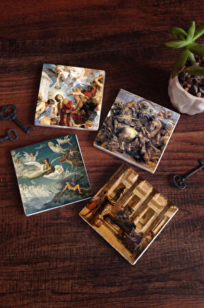 Bir Roma Sanat Aşığı, Ruhların Geçişi, Anghiari Savaşı, Aziz Stephen Üçlemesi Taş Bardak Altlığı Masaüstü Koruyucu Altlık 4 Parça Set 10x10cm Stone Coasters