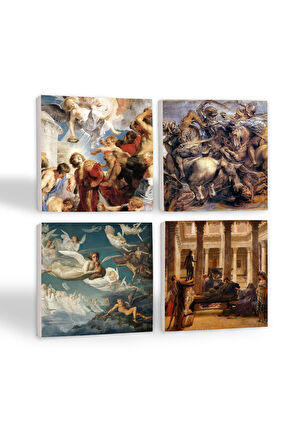 Bir Roma Sanat Aşığı, Ruhların Geçişi, Anghiari Savaşı, Aziz Stephen Üçlemesi Taş Bardak Altlığı Masaüstü Koruyucu Altlık 4 Parça Set 10x10cm Stone Coasters