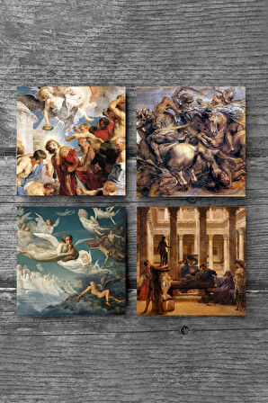 Bir Roma Sanat Aşığı, Ruhların Geçişi, Anghiari Savaşı, Aziz Stephen Üçlemesi Taş Bardak Altlığı Masaüstü Koruyucu Altlık 4 Parça Set 10x10cm Stone Coasters