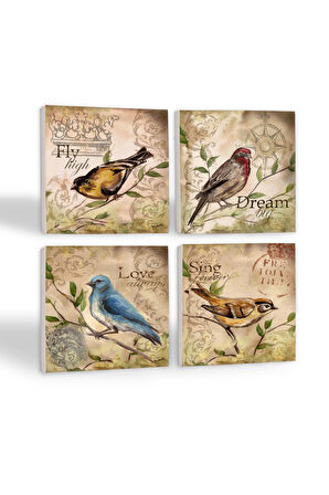 Serçe Kuş Taş Bardak Altlığı Masaüstü Koruyucu Altlık 4 Parça Set 10x10cm Stone Coasters