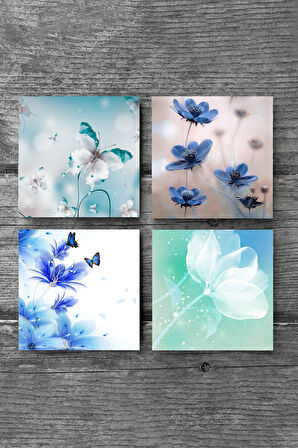 Kelebeğin Rüyası Taş Bardak Altlığı Masaüstü Koruyucu Altlık 4 Parça Set 10x10cm Stone Coasters