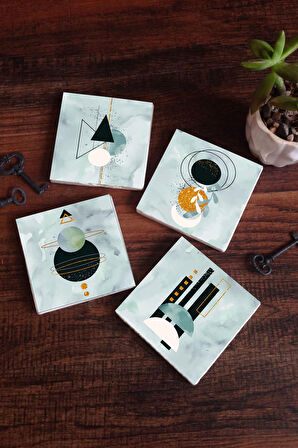 Minimalist Soyut Taş Bardak Altlığı Masaüstü Koruyucu Altlık 4 Parça Set 10x10cm Stone Coasters