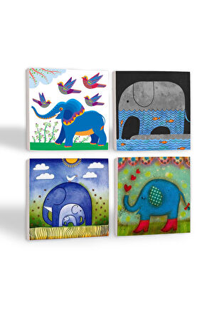 Fil Taş Bardak Altlığı Masaüstü Koruyucu Altlık 4 Parça Set 10x10cm Stone Coasters