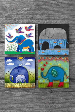 Fil Taş Bardak Altlığı Masaüstü Koruyucu Altlık 4 Parça Set 10x10cm Stone Coasters