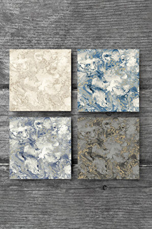 Desen Taş Bardak Altlığı Masaüstü Koruyucu Altlık 4 Parça Set 10x10cm Stone Coasters