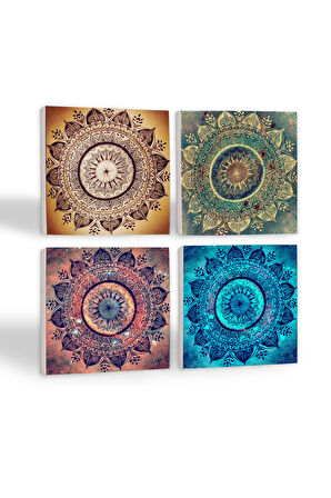 Mandala Taş Bardak Altlığı Masaüstü Koruyucu Altlık 4 Parça Set 10x10cm Stone Coasters