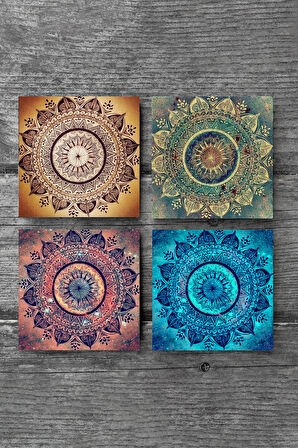 Mandala Taş Bardak Altlığı Masaüstü Koruyucu Altlık 4 Parça Set 10x10cm Stone Coasters