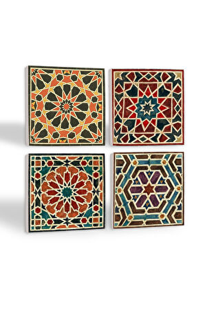 Etnik Desen Taş Bardak Altlığı Masaüstü Koruyucu Altlık 4 Parça Set 10x10cm Stone Coasters