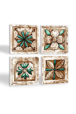Fas Desenli Vintage Taş Bardak Altlığı Masaüstü Koruyucu Altlık 4 Parça Set 10x10cm Stone Coasters
