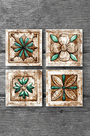 Fas Desenli Vintage Taş Bardak Altlığı Masaüstü Koruyucu Altlık 4 Parça Set 10x10cm Stone Coasters