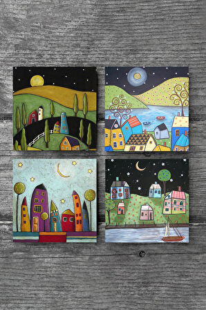 Minimalist Bohem Taş Bardak Altlığı Masaüstü Koruyucu Altlık 4 Parça Set 10x10cm Stone Coasters