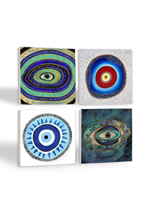 Nazar Taş Bardak Altlığı Masaüstü Koruyucu Altlık 4 Parça Set 10x10cm Stone Coasters