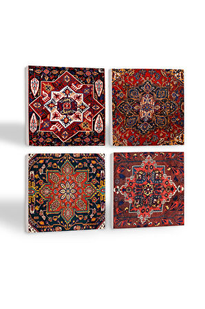 Desen Taş Bardak Altlığı Masaüstü Koruyucu Altlık 4 Parça Set 10x10cm Stone Coasters