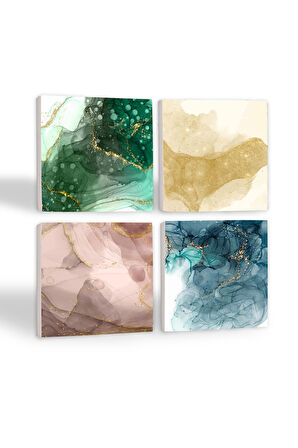 Soyut Sanat Taş Bardak Altlığı Masaüstü Koruyucu Altlık 4 Parça Set 10x10cm Stone Coasters