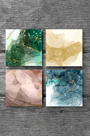 Soyut Sanat Taş Bardak Altlığı Masaüstü Koruyucu Altlık 4 Parça Set 10x10cm Stone Coasters