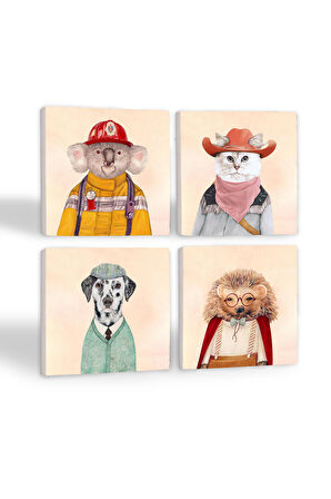 Kirpi, Köpek, Kedi, Koala Taş Bardak Altlığı Masaüstü Koruyucu Altlık 4 Parça Set 10x10cm Stone Coasters