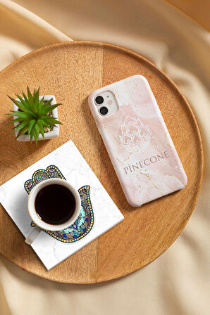 Şahmeran, Fatma Ana Eli (Hamsa) Taş Bardak Altlığı Masaüstü Koruyucu Altlık 4 Parça Set 10x10cm Stone Coasters