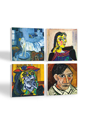 Picasso Ağlayan Kadın, Dora Maar’ın Portresi, Otoportre, Mavi Oda Taş Bardak Altlığı Masaüstü Koruyucu Altlık 4 Parça Set 10x10cm Stone Coasters