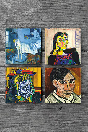 Picasso Ağlayan Kadın, Dora Maar’ın Portresi, Otoportre, Mavi Oda Taş Bardak Altlığı Masaüstü Koruyucu Altlık 4 Parça Set 10x10cm Stone Coasters