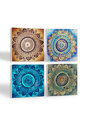 Mandala Taş Bardak Altlığı Masaüstü Koruyucu Altlık 4 Parça Set 10x10cm Stone Coasters