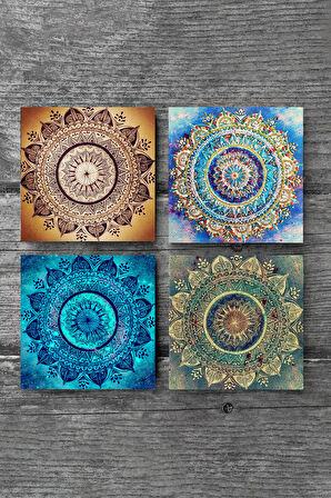 Mandala Taş Bardak Altlığı Masaüstü Koruyucu Altlık 4 Parça Set 10x10cm Stone Coasters