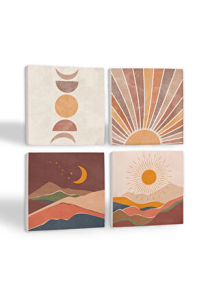 Bohem, Minimalist Soyut Taş Bardak Altlığı Masaüstü Koruyucu Altlık 4 Parça Set 10x10cm Stone Coasters