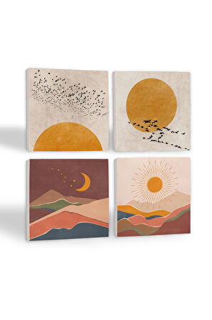 Minimalist, Bohem Taş Bardak Altlığı Masaüstü Koruyucu Altlık 4 Parça Set 10x10cm Stone Coasters